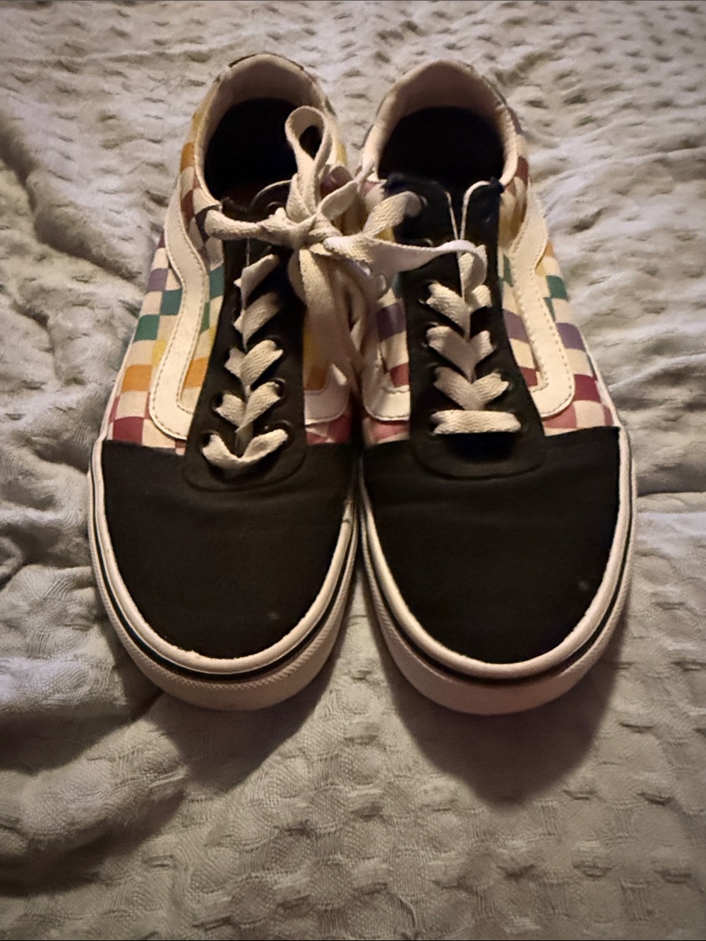 Vans Women’s  Black Canvas Low-Top Sneakers with Multicolor Checker Panels